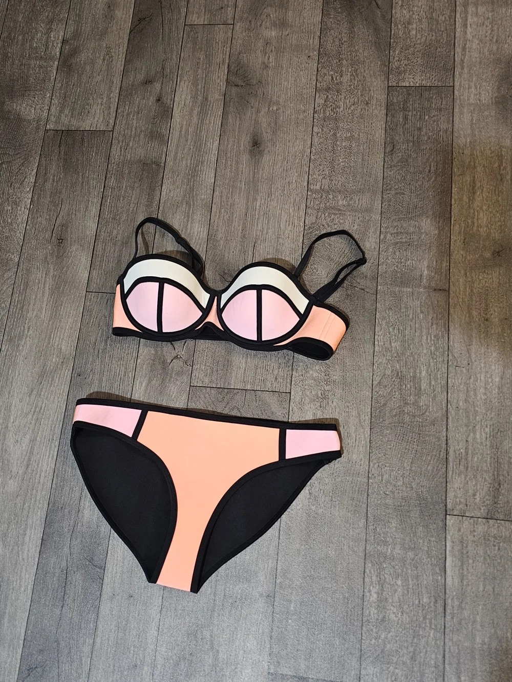 Triangl swimwear Poppy Peach Soda Colorblock Bikini Set with Black Trim{Bx8}